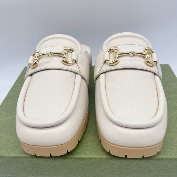 GUCCI Airel Leather Horsebit Loafer Mules Slide Ivory White EU 39.5 US 9.5 - Picture 7 of 16